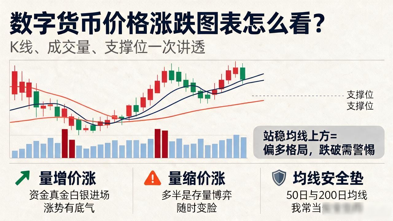 数字货币价格涨跌图表怎么看？K线、成交量、支撑位一次讲透