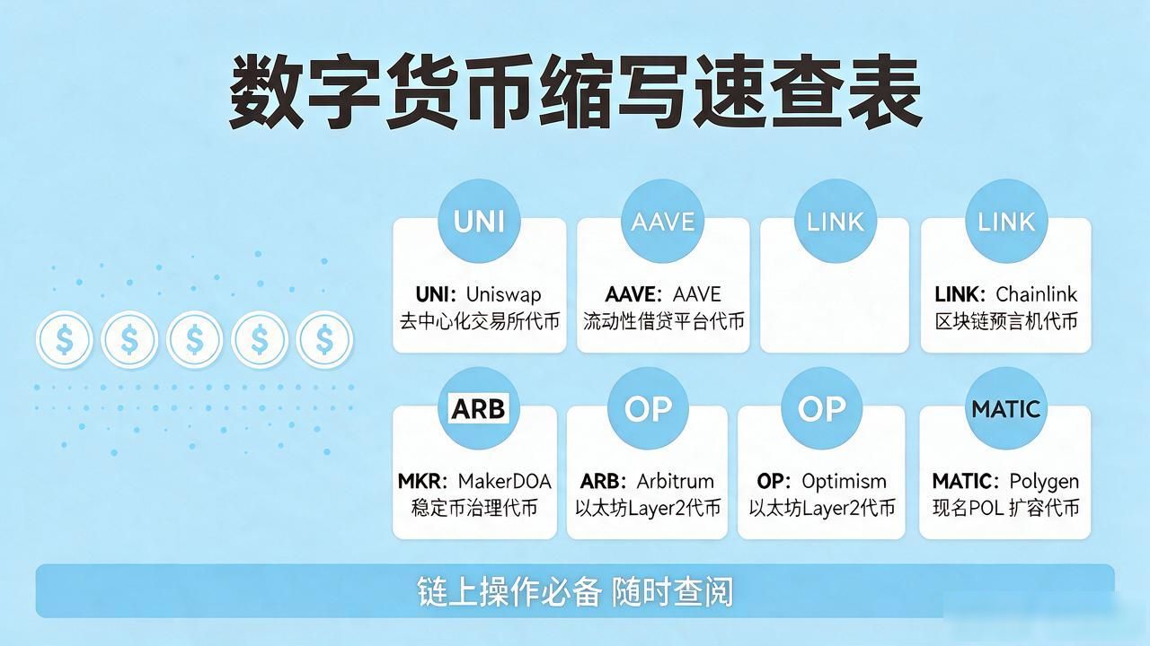 数字货币种类简称怎么记？主流币、稳定币、DeFi币缩写速查