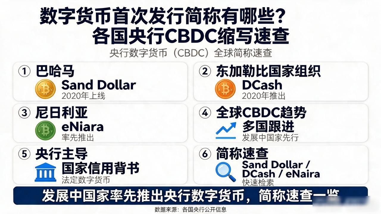 数字货币首次发行简称有哪些？各国央行CBDC缩写速查