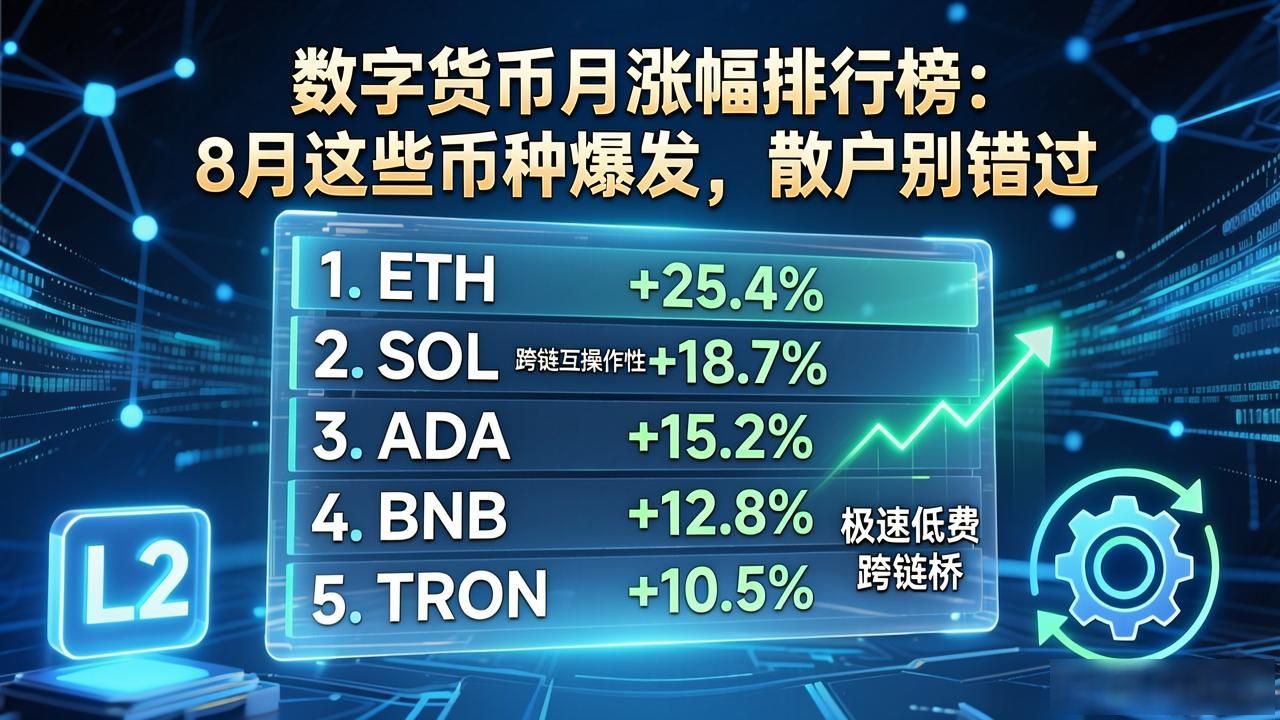 数字货币月涨幅排行榜：8月这些币种爆发，散户别错过