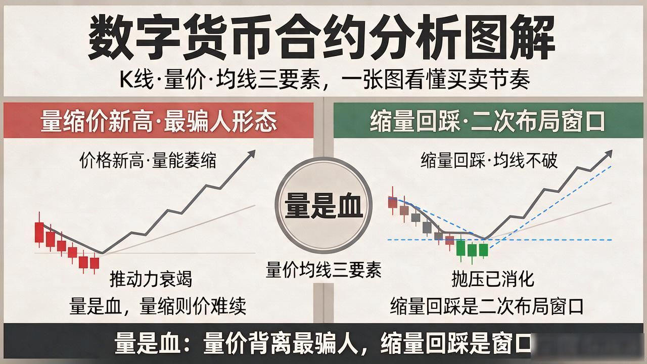 数字货币合约分析图解：K线量价均线三要素，一张图看懂买卖节奏